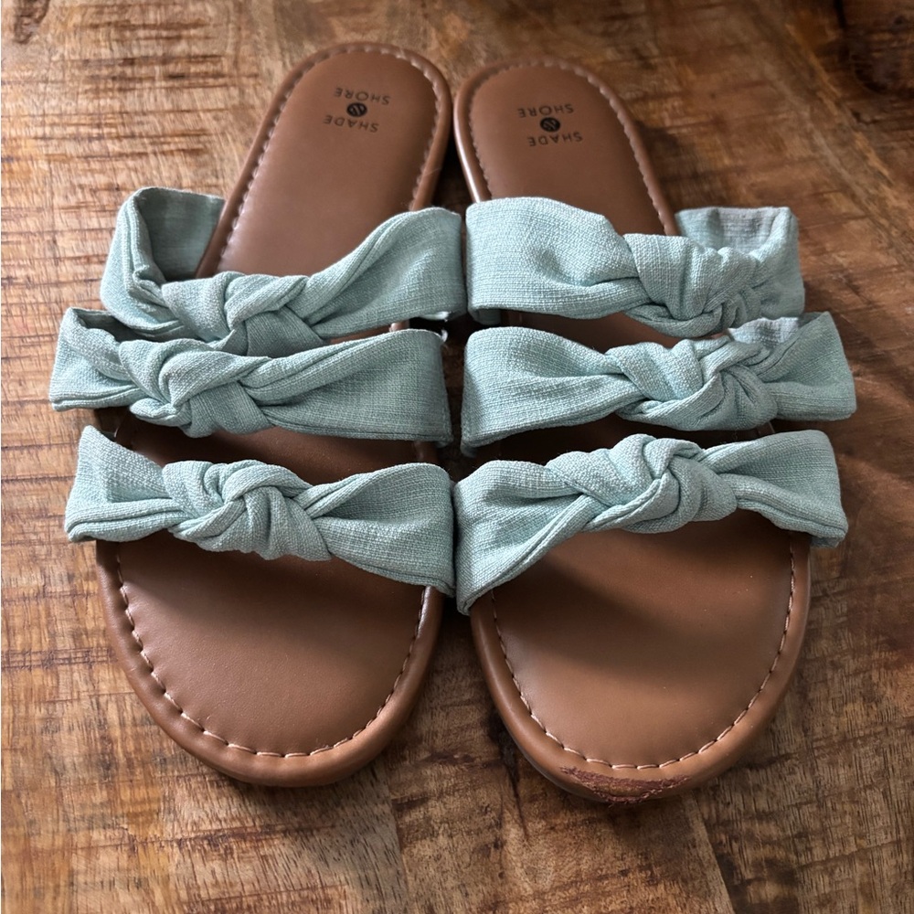 Women's Knotted Sandals - Green and Tan
